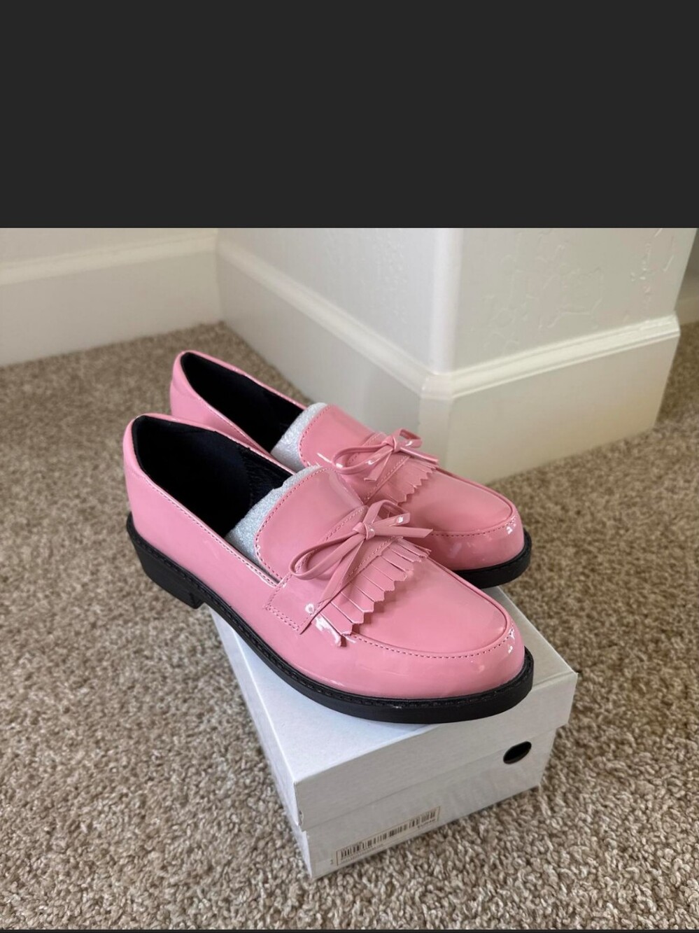 Women’s Pink Patent Fringe Loafers - Picture 1 of 5